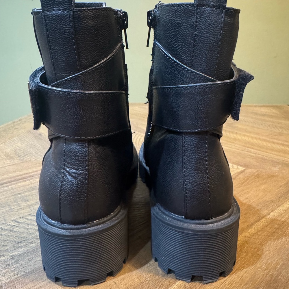 GUESS Caleena Lace Up Combat Boots With Gold Jeweled Guess Accent Strap NWOT - Picture 6 of 14